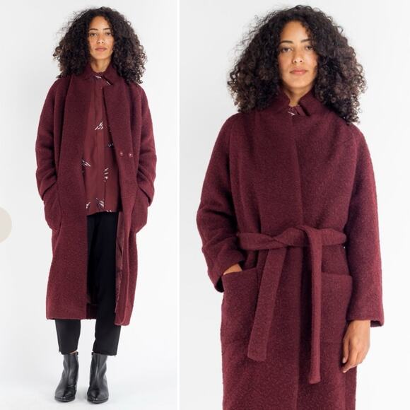 Ganni Fenn Long Wrap Belted Coat in Red Burgundy Size 34/XS - Picture 1 of 7